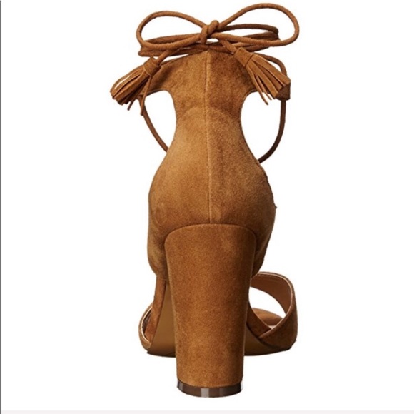 Cognac Tassel Wrap Suede Chic Block Heel Sandal - Picture 5 of 5